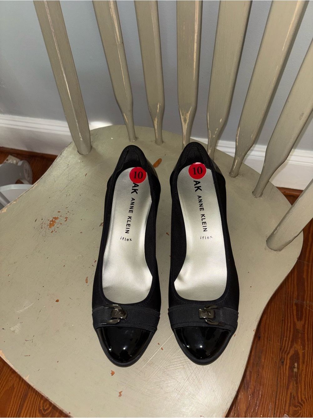 Anne Klein 10. Black Pumps with Patent Toe